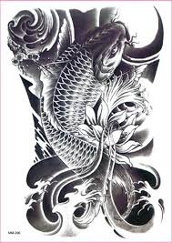 Black And White Koi Fish Tattoo Leg Carp Cyprinoid Fish Lotus Flowers Large Temporary Tattoos For Arms Legs Waterproof Tatoo Sticker Women Men Size 150 Tatouage Carpe Tatouage Tatouage Carpe Koi
