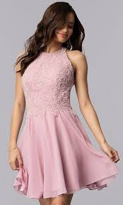 Beaded Bodice Short Mauve High Neck Homecoming Dress High Neck Homecoming Dresses Homecoming Dresses Formal Dresses