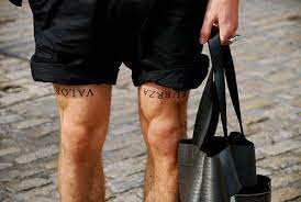 Fuerza Valor Knee Tattoo Thigh Tattoo Men Leg Tattoos
