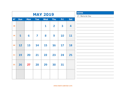 Printable May 2019 Calendar With Notes Calendar Printables Calendar Template June Calendar Printable