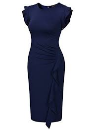 Miusol Women S Retro Ruffles Cap Sleeve Slim Business Pencil Cocktail Dress Navy Blue Small Fashion Classy Work Outfits Fashion Outfits