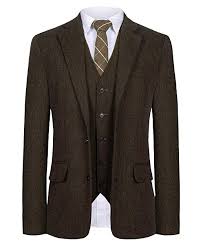 Cmdc Men Suit Slim Fit Tweed Wool Blend Herringbone Vintage Tailored Modern Fit Suit