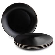 Thyme Table Dinnerware Black Onyx Stoneware Dinner Round Plates 4 Pack Walmart Com Black Dinnerware Dinnerware Stoneware