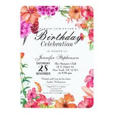 Pink Orange Watercolor Garden Birthday Party Invitation Zazzle Com Bridesmaid Invitation Garden Party Birthday Graduation Party Invitations