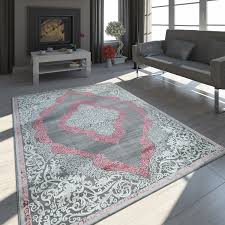 M 228 dchen teppich grau rosa teppich4kids. Teppich Wohnzimmer Kurzflor Vintage Ornamente Orient Muster Grau Rosa Creme Ebay