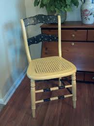 Cane Bottom Chair Painted With Valspar Hubbell House Golden Maize Paint And Accented With Black Calico Decoupage Wooden Chair Painted Furniture Chair