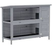 PawHut Fir Wood Rabbit Hutch w/ 2 Levels and Removeable Tray ...