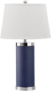 Set Of 2 Modern Navy Leather Table Lamps With Chrome Accents From The Well Appointed House Table Lamp Lamp Silver Lamp