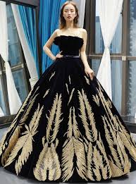 Ball Gown Black And Gold Prom Dresses Black Ball Gown Velvet Gold Appliques Backless Long Haute Couture Prom Dresses Black Ball Gown Haute Couture Prom Dresses Prom Dresses Ball Gown