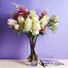 Banksia Cream Lilac Pink Ombre Astilbe Large Spring Summer Floral Arrangement In Tall Glass Vase In 2021 Floral Arrangements Tall Glass Vases Real Touch Flowers