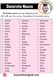 What Is Concrete Noun Definition And 60 Examples Concrete Nouns Can Be Detected And Felt With Our Five Senses Examples O Concrete Nouns Nouns English Phrases