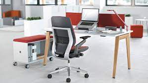 Steelcase series 1 work office desk chair, licorice cogent connect with soft hard floor casters. B Free Standing Height Table With Optional Power Access Steelcase