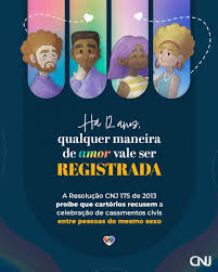 💍🏳️‍🌈 Desde 2011, o Supremo Tribunal Federal (STF) reconhece a união  estável entre casais homoafetivos. Com a Resolução CNJ 1752013, os  cartórios estão impedidos de negar a celebração de casamentos civis entre