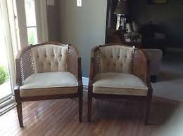 Vintage Cream Barrel Back Cane Club Chairs Pair Club Chairs Chair Furniture