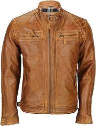 Mens Real Leather Washed Tan Rust Brown Vintage Zipped Smart Casual Biker Jacket Brown 3x Large Leather Jacket Leather Jacket Men Leather Jacket Outfit Men