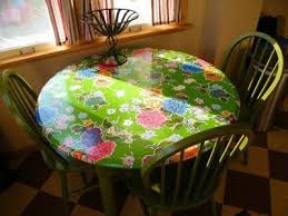 Fitted Oil Cloth Table Slipcover Mini Tutorial Round Table Covers Oil Cloth Diy Tablecloth