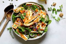 Halloumi Salad With Lightly Spiced Roasted Butternut Squash Quinoa Served With A Lemon And Honey Dressing Halloumi Salad Butternut Squash Quinoa Halloumi