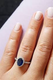 Sapphire And Micropave Diamond Halo Ring In 14k White Gold 8x6mm Blue Nile Unique Gemstone Engagement Rings Halo Diamond Ring Halo Diamond