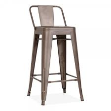Tolix Style Metal Bar Stool With Low Back Rest Rustic 65cm Cult Uk
