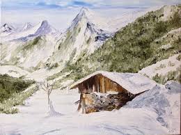 Tableau Le Chalet En Hiver Peinture A L Huile Au Couteau Paysage De Montagne Paysage De Montagne En Hiver Paysage Montagne Peinture Paysage