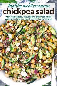 Mediterranean Chickpea Salad With Feta Cucumbers Bowl Of Delicious Recipe Mediterranean Chickpea Salad Chickpea Salad Delicious Vegetables
