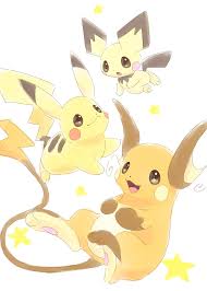 Ever see the episode when pikachu was wiped out by raichu's hyperbeam when pinned by raichu's tail?! Raichu Pikachu Y Pichu Pikachu Evolution Cute Pikachu Pichu Pikachu Raichu