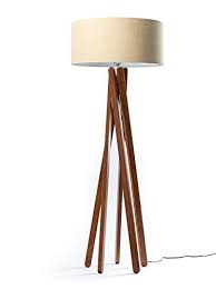 Hochwertige Design Stehlampe Tripod Mit Gewebtem Stoffschirm In Beige Und Stativ Gestell Aus Dunklem Holz Echtholz Nussbaum H Stehlampe Lampen Dunkles Holz