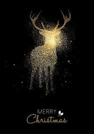 Features a gold reindeer on top. Merry Christmas Gold Deer Luxury Greeting Card Design Reindeer Made Of Golden Glitter Dust On Black Background Eps10 Vector Tasmeemme Com