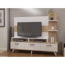 Farklı tasarımları ile salonlarda yerlerini alan; Decorotika Lover Tv Unitesi Beyaz Teak Tekzen