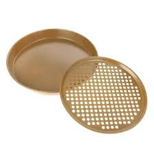 Refurbished Curtis Stone Dura Bake 2 Piece Pizza Pan Set Gold Carbon Steel In 2020 Pan Pizza Curtis Stone Deep Dish Pizza Pan