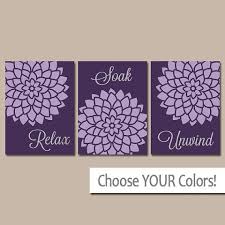 Purple bathrooms might not be as common as their blue counterparts. Purple Bathroom Wall Art Canvas Or Prints Purple Bathroom Decor Relax Soak Unwind Quotes Flower Bathroom Wall Decor Set Of 3 Artwork New Decorating Ideas