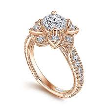 Express your love by adding a center diamond to this engagement ring featuring a swirl design. Unique 14k Rose Gold Halo Diamond Engagement Ring Er14451r4k44jj Gabriel Co