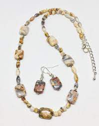 Crazy Lace Agate Necklace Earrings Set Beige And Gray Healing Stone Jewelry Set Adjustable S Black Stone Earrings Crazy Lace Agate Jewelry Crazy Lace Agate