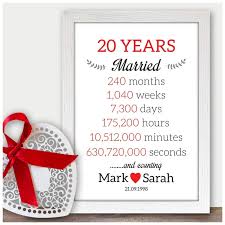 A unique personalized anniversary gift idea. 20 Years Married And Counting Personalised 20th Wedding Anniversary Gifts For Couples Mr Mrs Gifts Any Wedding Anniversary 1st 2nd 5th 10th 50th A5 A4 Prints Buy Online In
