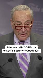 Senate Minority Leader Chuck Schumer (D-NY) joined a group of Senate  Democrats to criticize DOGE cuts that have affected Social Security offices  across the country.