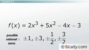 The remainder theorem irrational and imaginary root theorems descartes' rule of signs more on factors, zeros, and dividing the rational root theorem polynomial equations basic shape of graphs of polynomials graphing polynomial functions the binomial theorem Finding Rational Zeros Using The Rational Zeros Theorem Synthetic Division Video Lesson Transcript Study Com