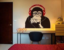 Banksy Wall Decal Monkey With Headphones Banksy Chimp Head Listening To Music Earphones Dj Vinyl Decal Sticker Street Art Sticker Dk329 In 2020 Sticker Art Wall Decals Vinyl Decal Stickers