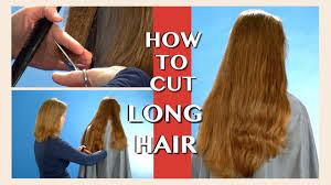 Place two fingers on either side of your hair above the second elastic band. Long Haircut How To Cut Long Hair Home Haircut Tutorial Haircutting With Linda Ep 7 Youtube