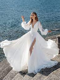 Split Front Button Long Sleeves Beach Wedding Dress 2020 In 2021 Wedding Dress Long Sleeve Long Sleeve Beach Wedding Dress Bridal Dresses