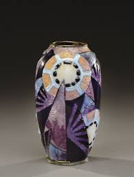 Camille Faure 1875 1956 Vase A Corps Ovoide Et Col Resserre En Cuivre Emaille Polychrome A Decor De Motifs Ge Pottery Art Vintage Art Glass Large Vases Decor
