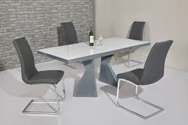 Florence grey marble extending dining table with 6 kensington grey velvet fabric chairs. White Glass Grey Gloss Dining Table 6 Grey Chairs Homegenies