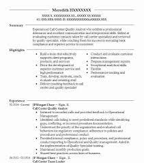 Call Center Quality Analyst Resume Example Livecareer