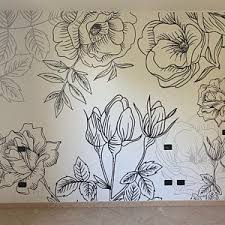 Black And White Wall Painting Flowers Black White Flowers Wallpaper Self Adhesive Wallpaper Etsy In 2020 Wall Murals Painted Flower Mural Peony Wallpaper