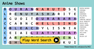 Anime Shows Word Search
