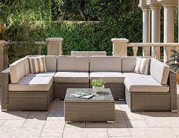 Amazonsmile Solaura Outdoor Furniture Set 7 Piece Wicker Furniture Modular Sectional Sofa Set Gre Outdoor Furniture Sets Sectional Sofa Conversation Set Patio