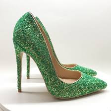 Sparkly Green Cocktail Party Leather Pumps 2020 Sequins 12 Cm Stiletto Heels Pointed Toe Pumps In 2020 Stiletto Heels Heels Green Heels