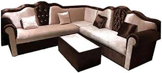Best coffee tables for sectionals with a chaise. Classic And Traditional Small Space Velvet Sectional Sofa Couch With Coffee Table Cream Brown Maharat Al Bahar