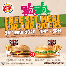Burger king® size her zaman farklı fırsat ve tekliflerle gelmeye devam ediyor. Burger King Free Set Meal For Riders Promotion 26 March 2020 Burger Burger King Meals