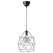Brunsta Rollsbo Suspension Avec Ampoule Noir Spherique Verre Gris Transparent Ikea Led Leuchtmittel Anhanger Lampen Lampenaufhangung