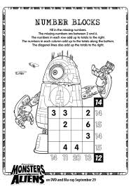 Find the wide selection of coloring pages and educational sheets for kids. Monsters Vs Aliens Number Blocks Soduko Printable Printables For Kids Free Word Search Puzzles Coloring Pages And Other Activities